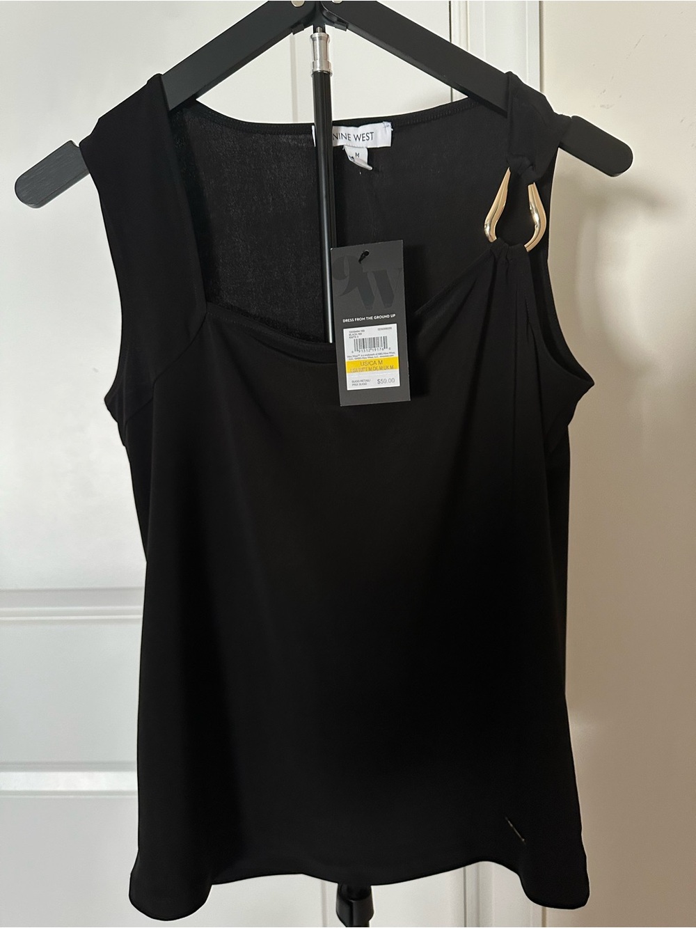 Nine West Black Sleeveless Top with Gold Ring Detail
